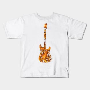 Yellow Flame Guitar Silhouette on White Kids T-Shirt